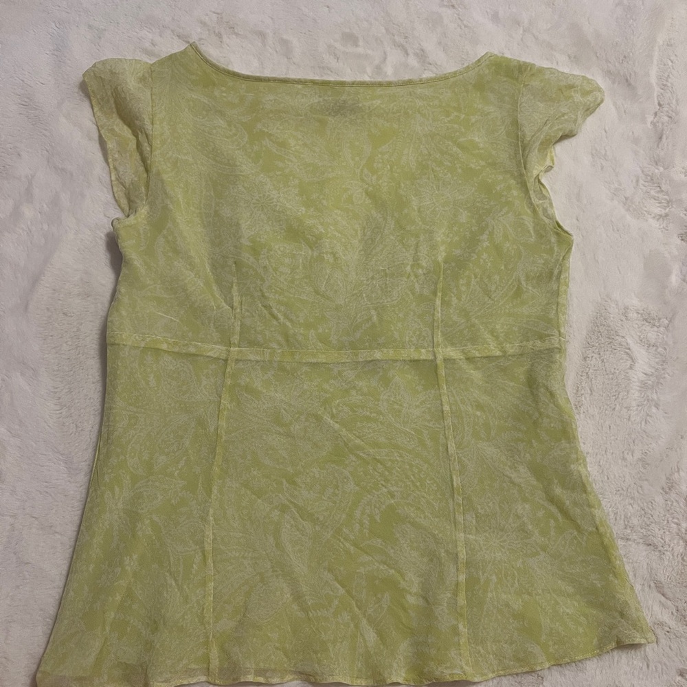 Ann Taylor Light Green Sheer V-Neck Blouse - Picture 5 of 6